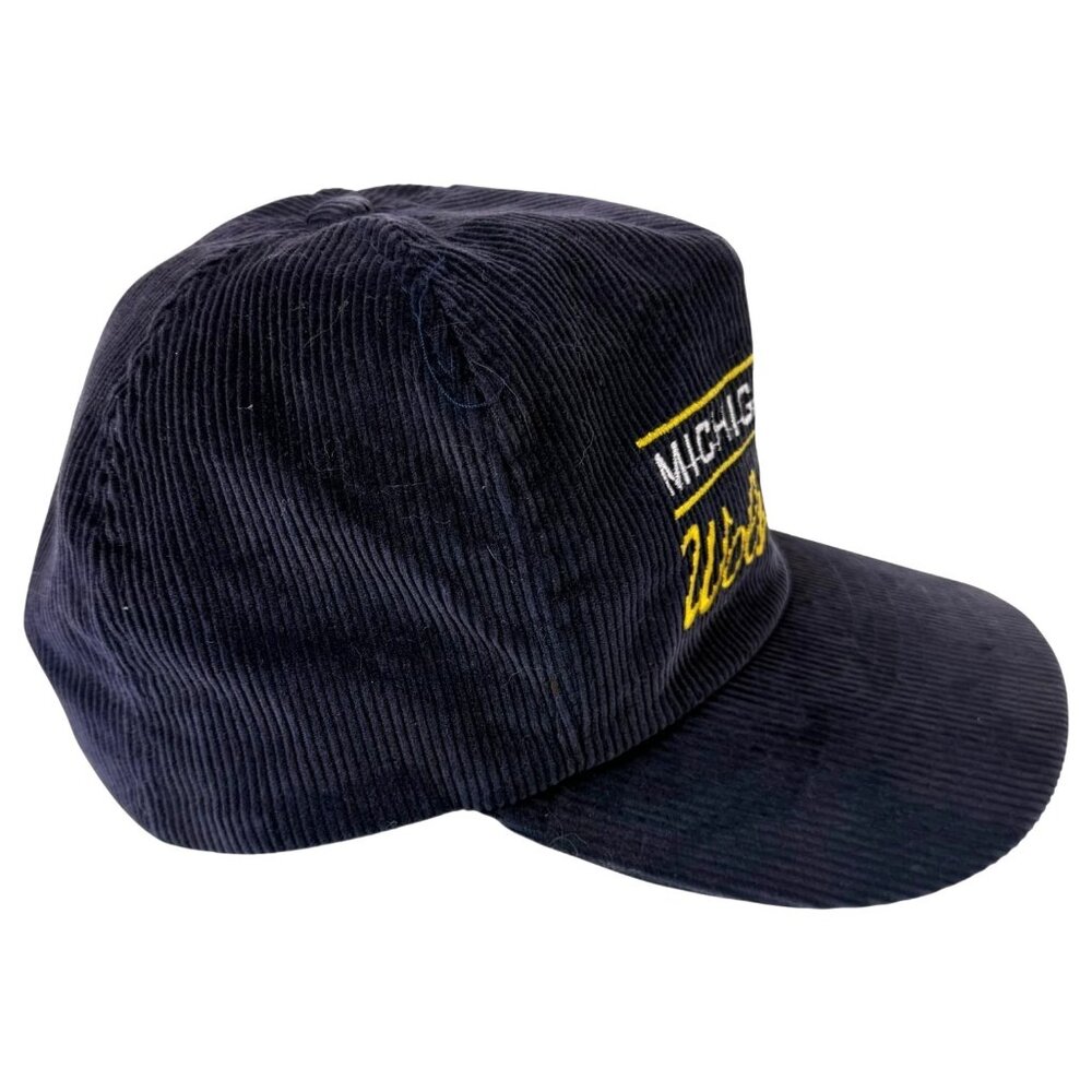 Vintage University Of Michigan Wolverines Corduroy Hat SnapBack Embroidered Blue - Picture 2 of 12